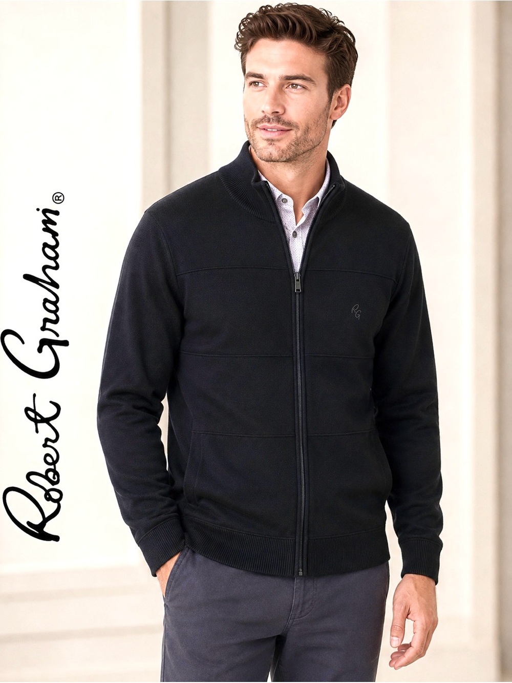 Robert Graham Black Full-Zip Knit Sweater